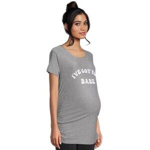 Time and Tru Women's Small 4-6 Maternity Graphic T-Shirt ruched sides top grey